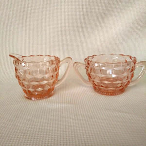Vintage Depression Era Jeannette Creamer n Sugar Bowl in "Cube Pink"